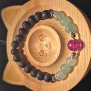Fluorite and aquamarine with lava beads